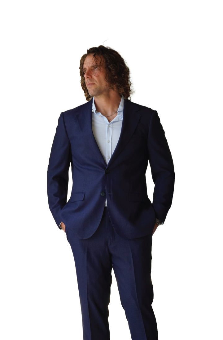 Navy Blue Herringbone - GB Slim Fit Suit