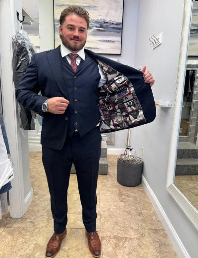A Carmel Tailoring client in a custom suit