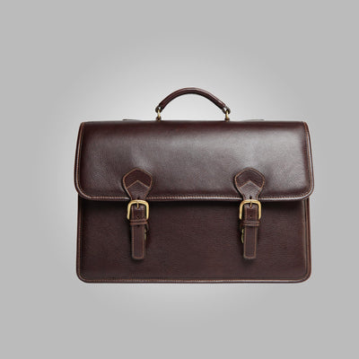 Brown Aston Leather Morrison Men's Double Compartment Cowhide Briefcase - Carmel Tailoring & Fine Clothier